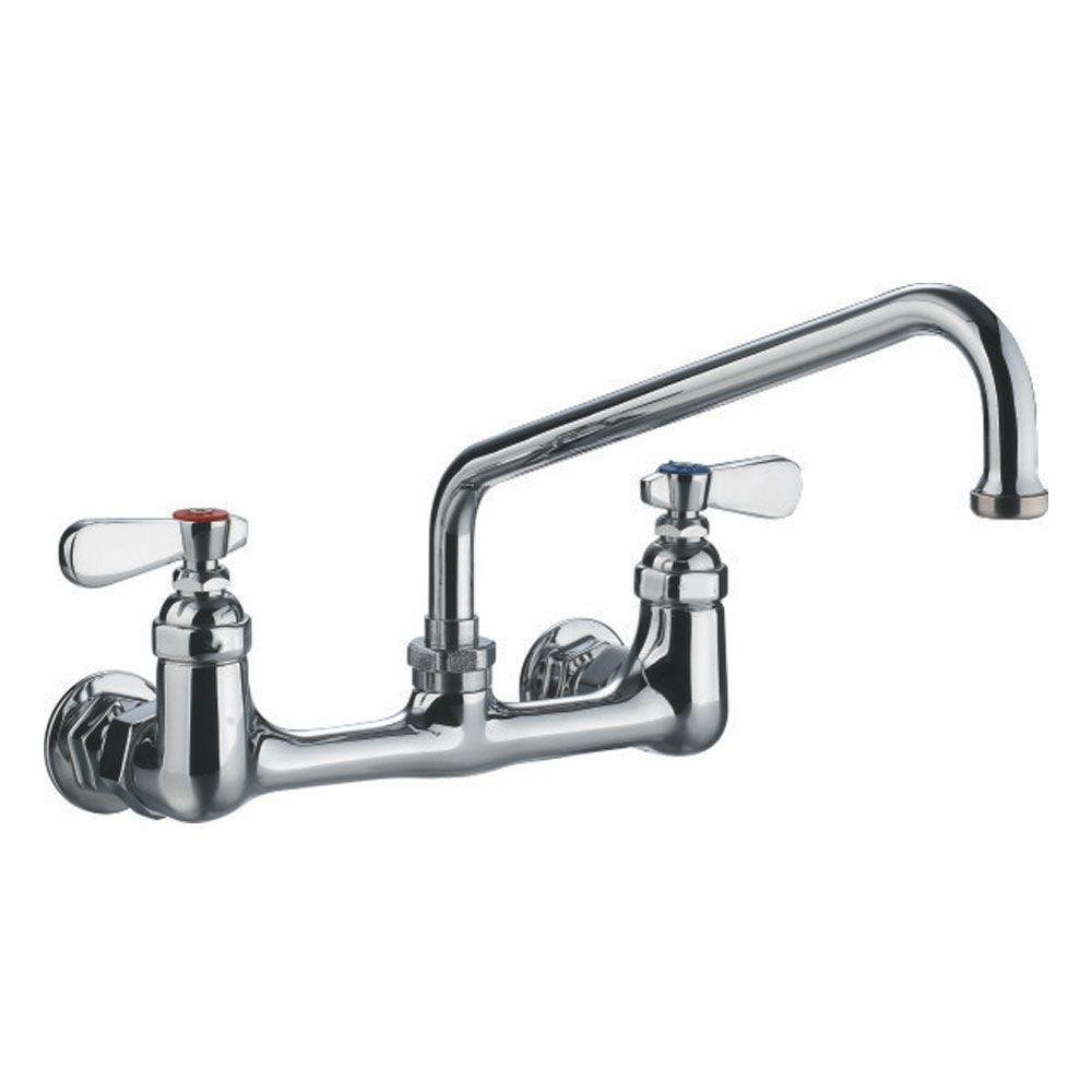Whitehaus WHFS9814-12-C Heavy Duty wall mount utility faucet with an extended swivel spout and lever handles - Polished Chrome