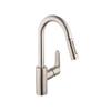 hansgrohe Focus Stainless Steel Bar Kitchen Faucet, Kitchen Faucets with Pull Down Sprayer, Faucet for Kitchen Sink, Magnetic Docking Spray Head, Stainless Steel Optic 04506801 view 1
