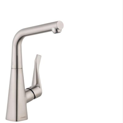 hansgrohe Metris Stainless Steel Bar Kitchen Faucet, Bar Sink Faucet Single Hole, Faucet for Kitchen Sink, Stainless Steel Optic 04509800