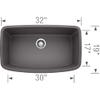 BLANCO 441611 Valea Silgranit Super Single Undermount Kitchen Sink, 32", Cinder view 2