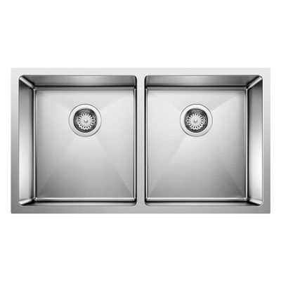 Blanco 519549 Quatrus R15 Under Mount Equal Double Bowl Kitchen Sink, Large, Stainless Steel