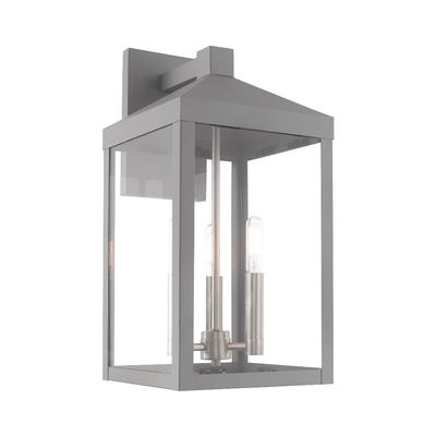 Livex Lighting 20584-80 Nyack - 17.5" Three Light Outdoor Wall Lantern, Nordic Gray Finish with Clear Glass
