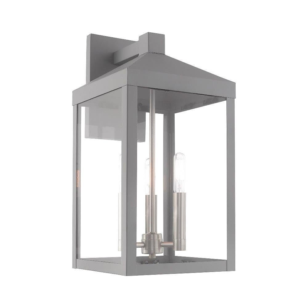 Livex Lighting 20584-80 Nyack - 17.5" Three Light Outdoor Wall Lantern, Nordic Gray Finish with Clear Glass