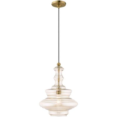 Livex Lighting 41224-01 Art Glass - 1-Light Mini Pendant, Antique Brass
