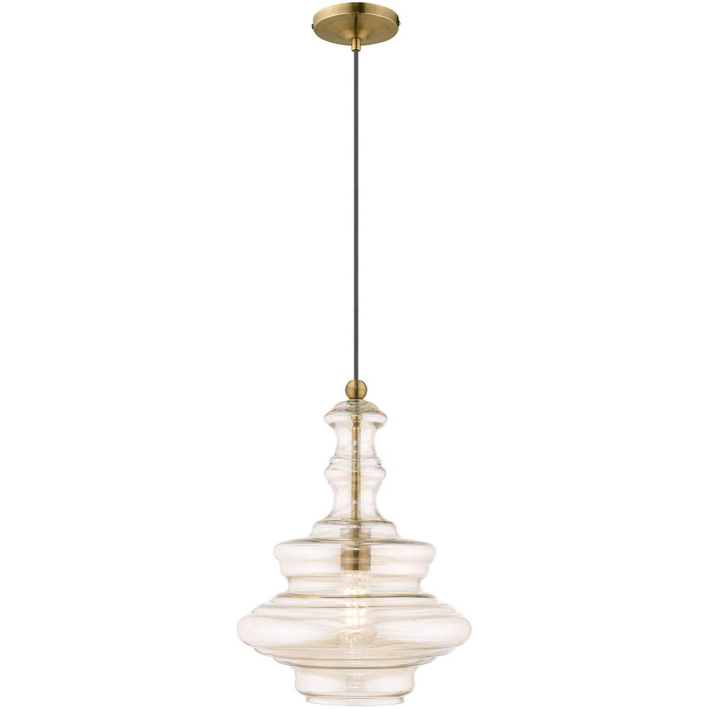 Livex Lighting 41224-01 Art Glass - 1-Light Mini Pendant, Antique Brass