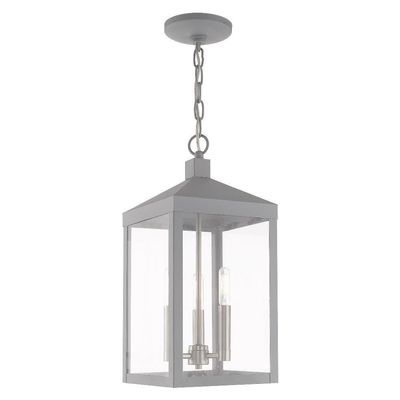 Livex Lighting 20593-80 Nyack - 18.5" Three Light Outdoor Hanging Lantern, Nordic Gray Finish with Clear Glass