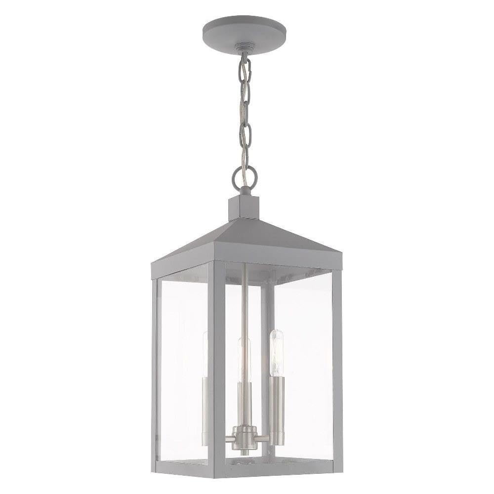 Livex Lighting 20593-80 Nyack - 18.5" Three Light Outdoor Hanging Lantern, Nordic Gray Finish with Clear Glass