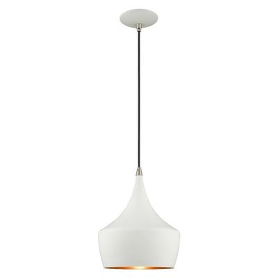 Livex Lighting 41186-03 Metal Shade - 9.5" One Light Mini Pendant, White Finish with White Metal/Gold Shade