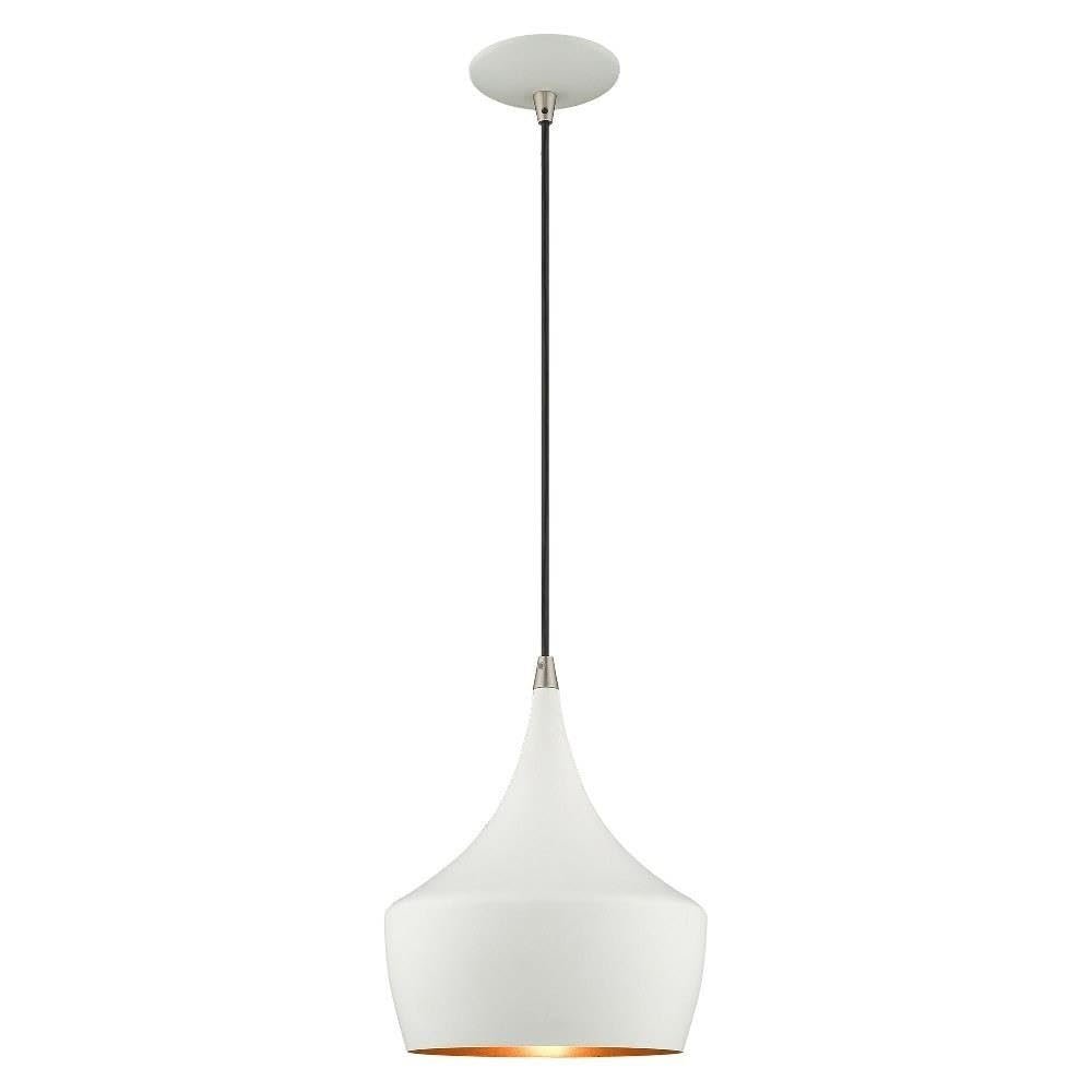 Livex Lighting 41186-03 Metal Shade - 9.5" One Light Mini Pendant, White Finish with White Metal/Gold Shade