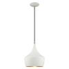 Livex Lighting 41186-03 Metal Shade - 9.5" One Light Mini Pendant, White Finish with White Metal/Gold Shade view 1