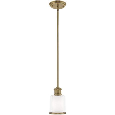 Livex Lighting 40210-01 Middlebush - One Light Mini Pendant, Antique Brass Finish with Clear/Satin Opal White Glass