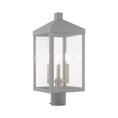 Livex Lighting 20592-80 Nyack - 19.5" Three Light Outdoor Post Top Lantern, Nordic Gray Finish with Clear Glass