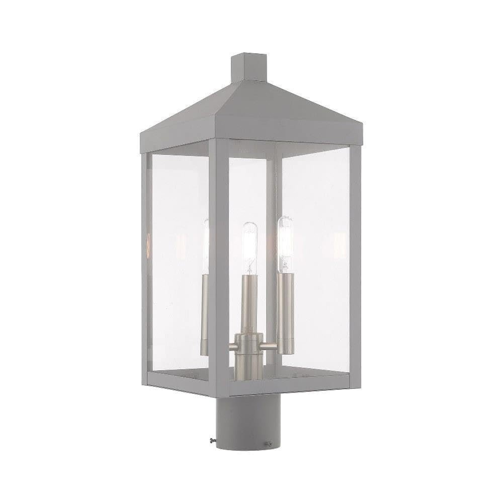 Livex Lighting 20592-80 Nyack - 19.5" Three Light Outdoor Post Top Lantern, Nordic Gray Finish with Clear Glass