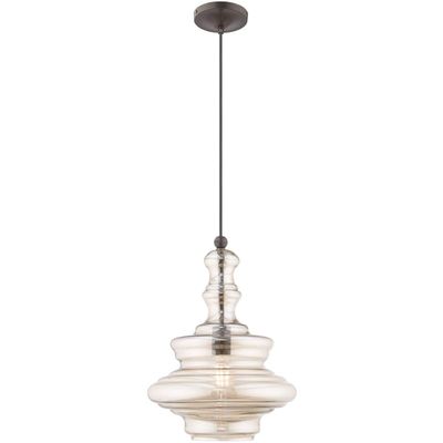 Livex Lighting 41224-92 Art Glass - 1-Light Mini Pendant, English Bronze