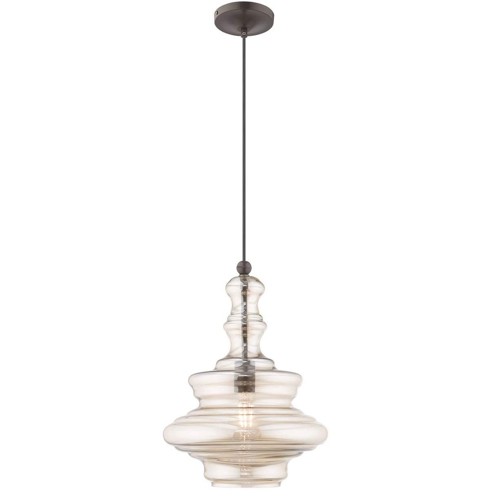 Livex Lighting 41224-92 Art Glass - 1-Light Mini Pendant, English Bronze