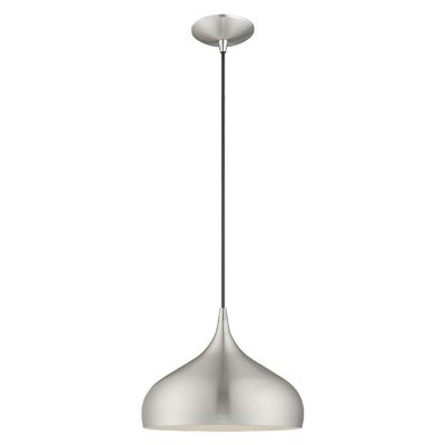 Livex Lighting 41172-66 Metal Shade - 11.75" One Light Mini Pendant, Brushed Aluminum Finish with Brushed Aluminum Metal/Shiny White Shade