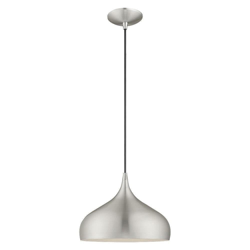 Livex Lighting 41172-66 Metal Shade - 11.75" One Light Mini Pendant, Brushed Aluminum Finish with Brushed Aluminum Metal/Shiny White Shade