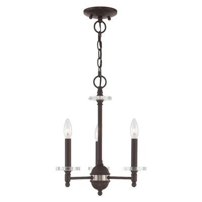 Livex Lighting 42703-07 Bancroft - Three Light Mini Chandelier, Bronze Finish with Clear Bobeche Crystal