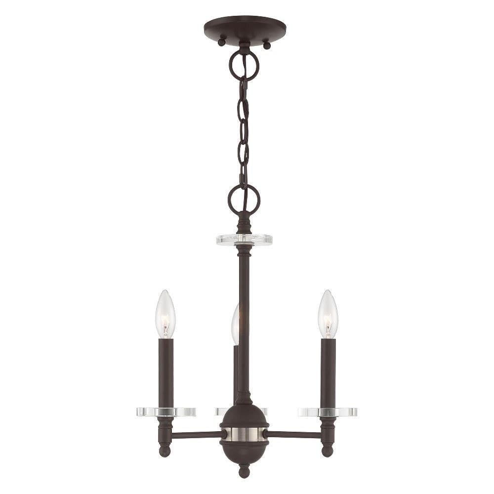 Livex Lighting 42703-07 Bancroft - Three Light Mini Chandelier, Bronze Finish with Clear Bobeche Crystal