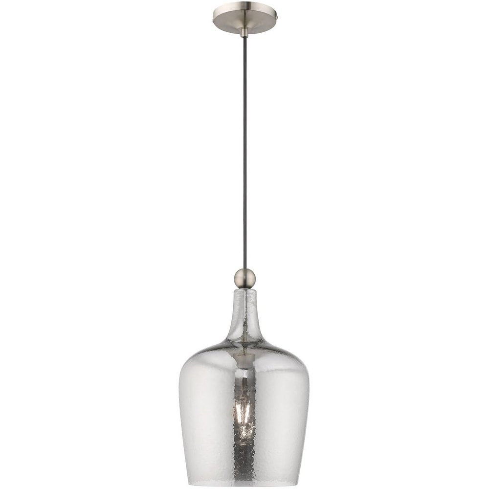 Livex Lighting 41244-91 Art Glass - 1-Light Mini Pendant, Brushed Nickel