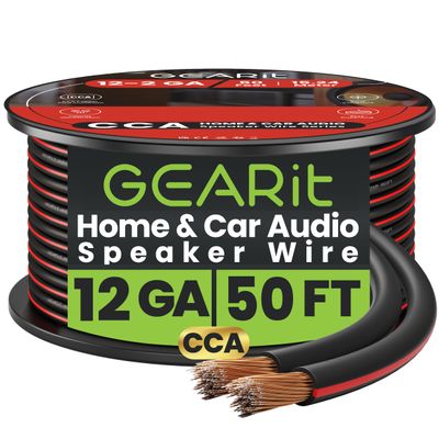 12AWG Speaker Wire, GearIT Pro Series 12 AWG Gauge Speaker Wire Cable (50 Feet / 15.24 Meters) Great Use for Home Theater Speakers and Car Speakers Black