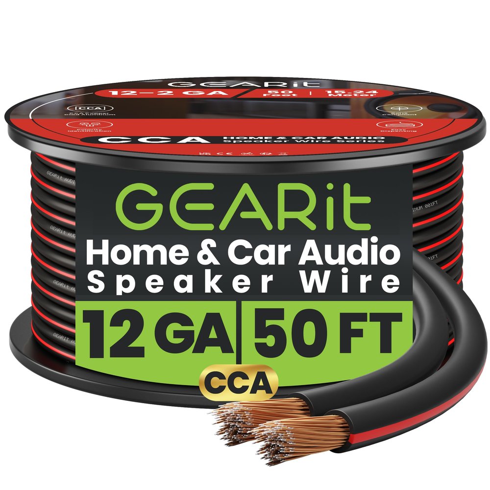 12AWG Speaker Wire, GearIT Pro Series 12 AWG Gauge Speaker Wire Cable (50 Feet / 15.24 Meters) Great Use for Home Theater Speakers and Car Speakers Black