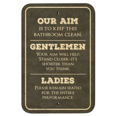 Our Aim is to Keep This Bathroom Clean Funny 9" x 6" Wood Sign