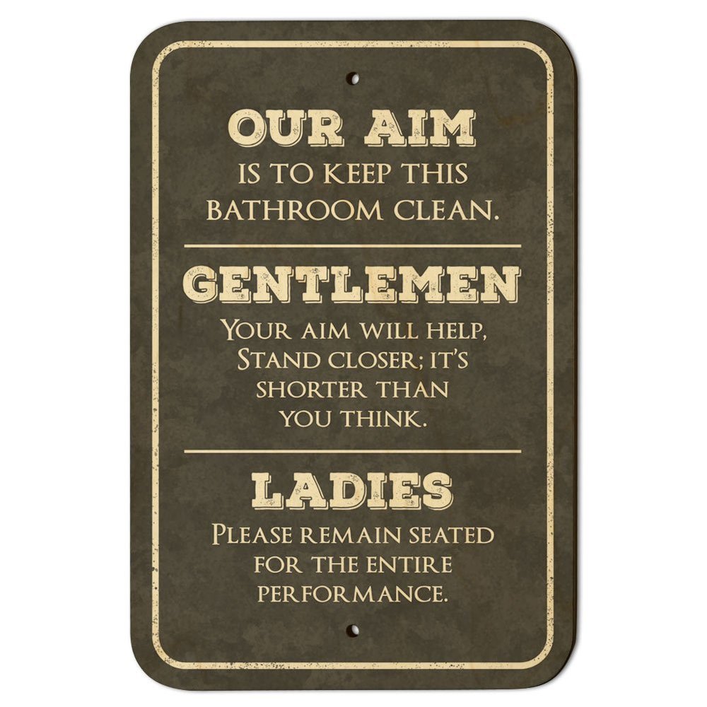 Our Aim is to Keep This Bathroom Clean Funny 9" x 6" Wood Sign