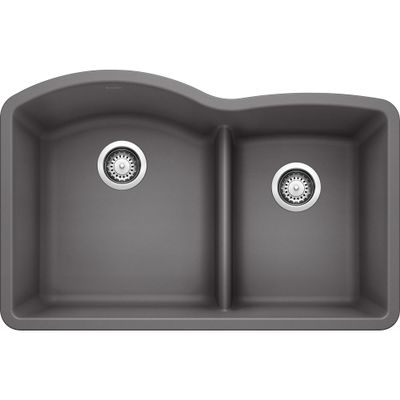 BLANCO, Cinder 441591 DIAMOND SILGRANIT 60/40 Double Bowl with Low Divide Undermount Kitchen Sink, 32" X 21"