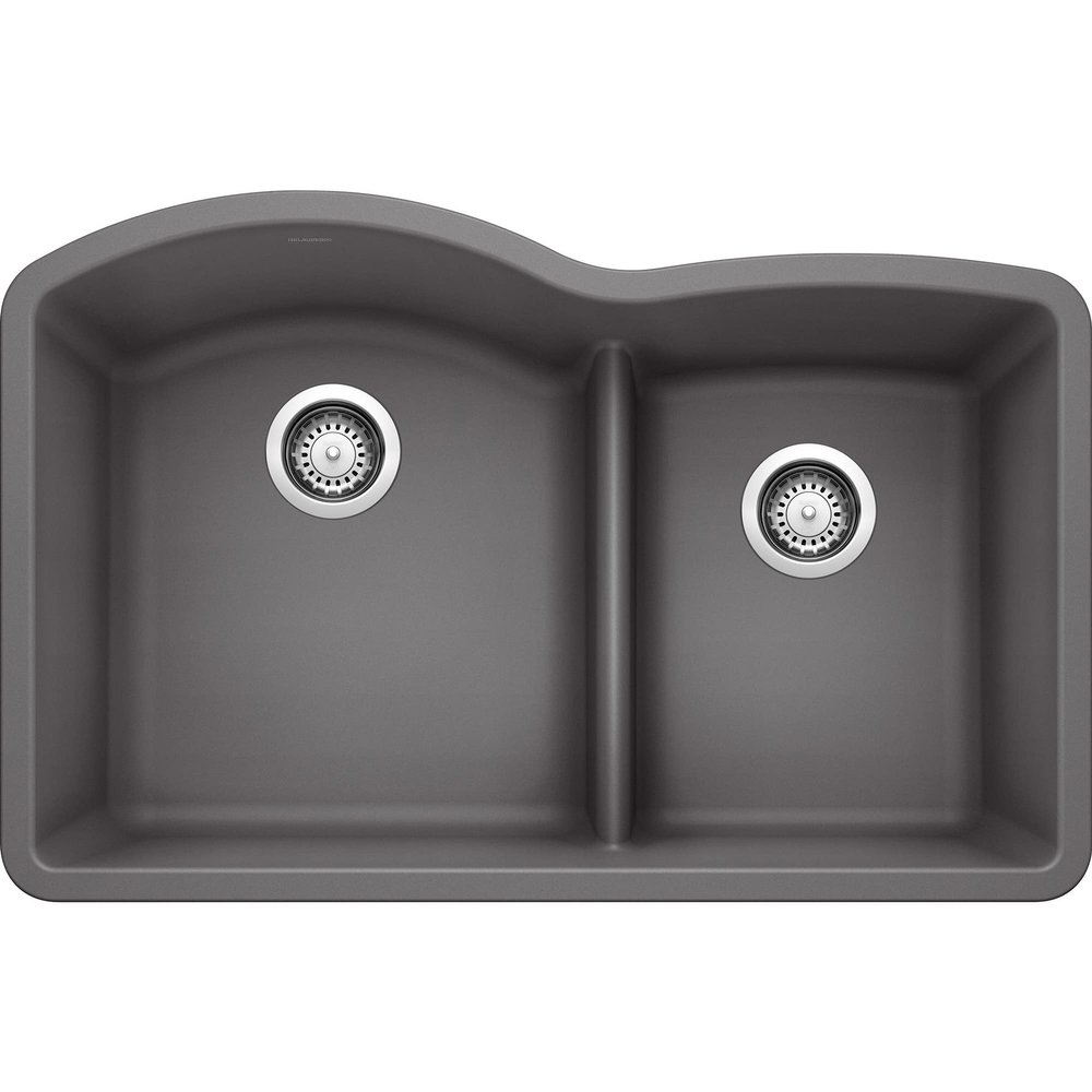 BLANCO, Cinder 441591 DIAMOND SILGRANIT 60/40 Double Bowl with Low Divide Undermount Kitchen Sink, 32" X 21"