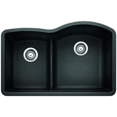 BLANCO, Anthracite 441598 DIAMOND SILGRANIT 40/60 Double Bowl Undermount Kitchen Sink with Low Divide, 32" X 21"