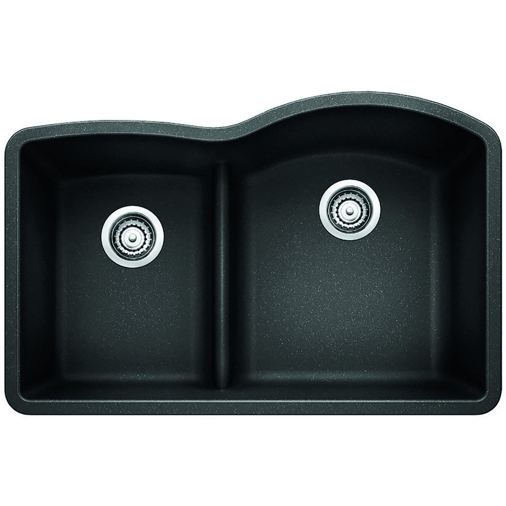 BLANCO, Anthracite 441598 DIAMOND SILGRANIT 40/60 Double Bowl Undermount Kitchen Sink with Low Divide, 32" X 21"