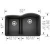 BLANCO, Anthracite 441598 DIAMOND SILGRANIT 40/60 Double Bowl Undermount Kitchen Sink with Low Divide, 32" X 21" view 2