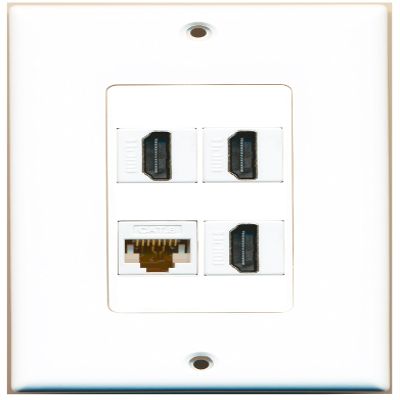 RiteAV - 3 Port HDMI 1 Port Cat6 Ethernet White Wall Plate Decorative