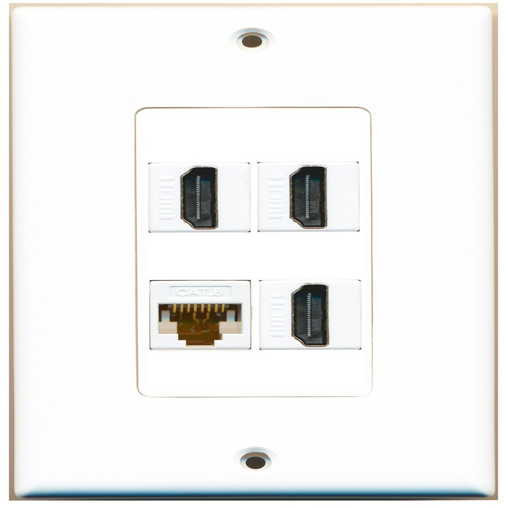 RiteAV - 3 Port HDMI 1 Port Cat6 Ethernet White Wall Plate Decorative