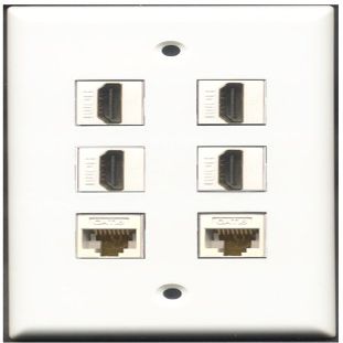 RiteAV - 4 Port HDMI 2 Port Cat6 Ethernet White Wall Plate