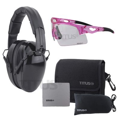 TITUS Triple Black B4 32 NRR Noise Reduction Hearing Protection Ear Muffs & Sport Safety Glasses Range Combos