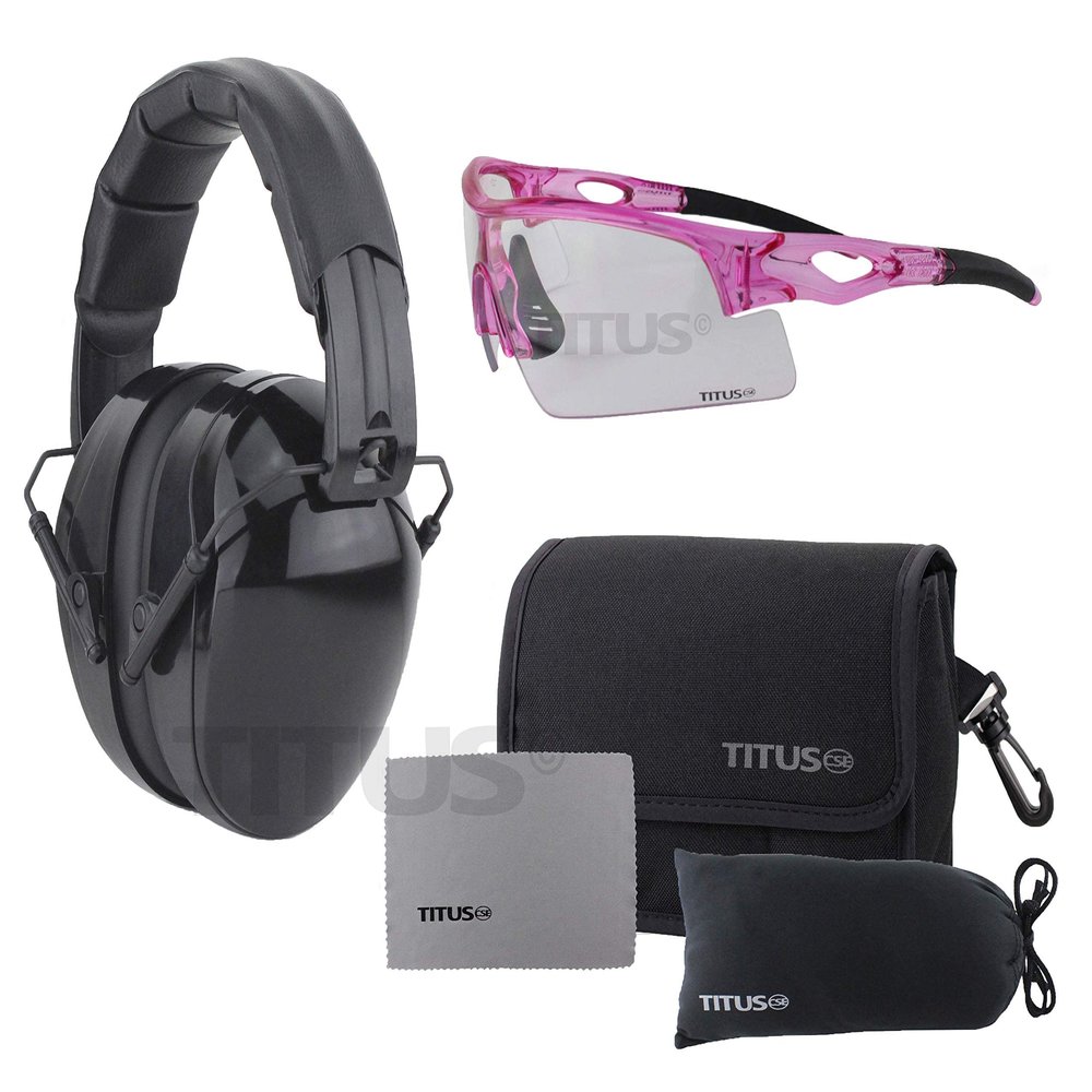 TITUS Triple Black B4 32 NRR Noise Reduction Hearing Protection Ear Muffs & Sport Safety Glasses Range Combos