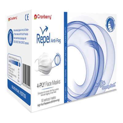 R2970SI Cranberry Repel Series R2970 4-Ply Anti-Fog Earloop Face Mask, Silver/Pearl (Pack of 50)