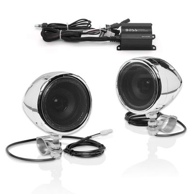 BOSS Audio Systems MC420B 3 Inch Motorcycle Speakers and Amplifier Sound System  Class D Amplifier, Weatherproof, Volume Control, ATV UTV Compatible