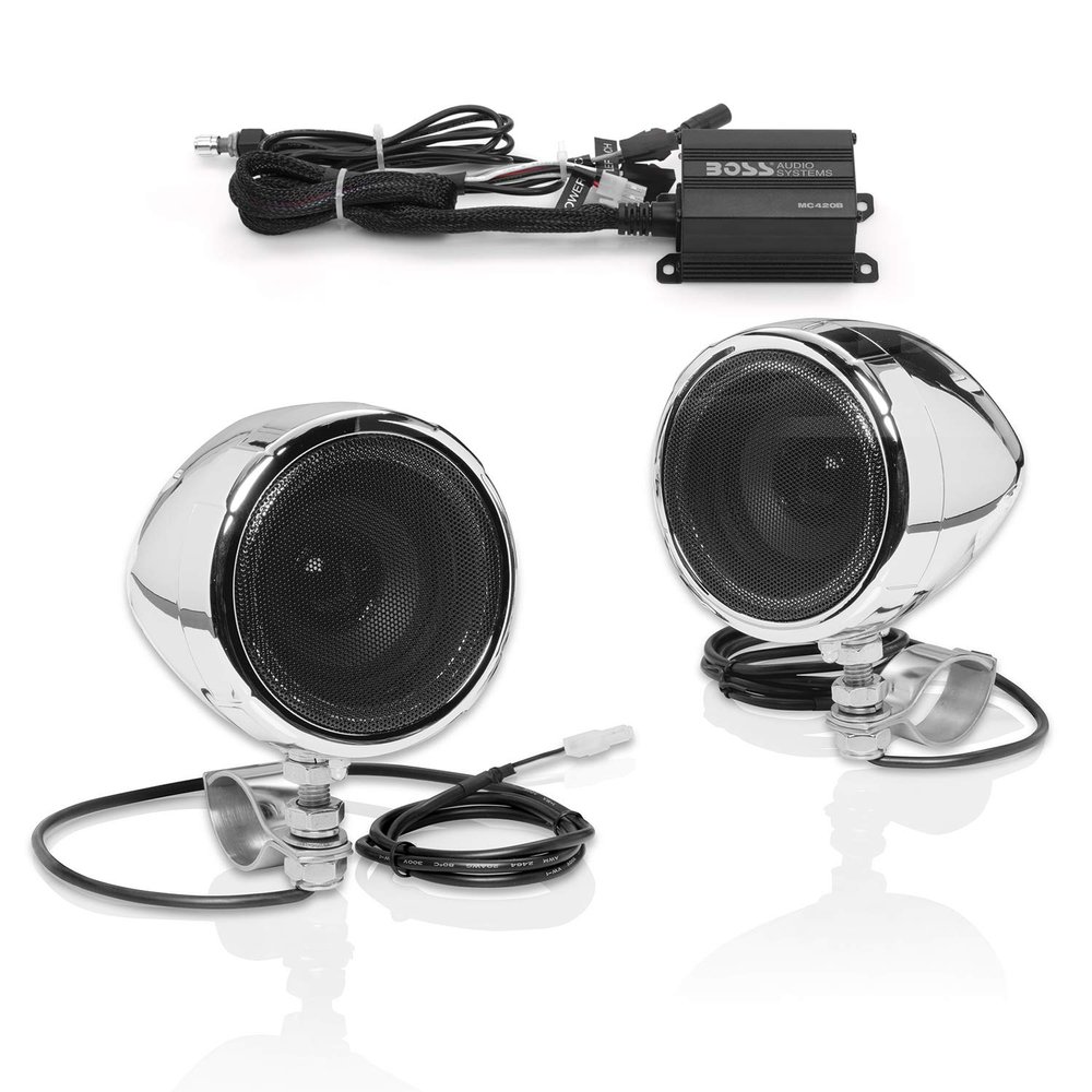 BOSS Audio Systems MC420B 3 Inch Motorcycle Speakers and Amplifier Sound System  Class D Amplifier, Weatherproof, Volume Control, ATV UTV Compatible