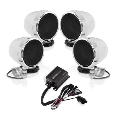 BOSS Audio Systems MC470B 3 Inch Motorcycle Full Range Speakers and Amplifier Sound System - Bluetooth 2 Channel Amplifier, Weatherproof, Volume Control, ATV UTV Compatible