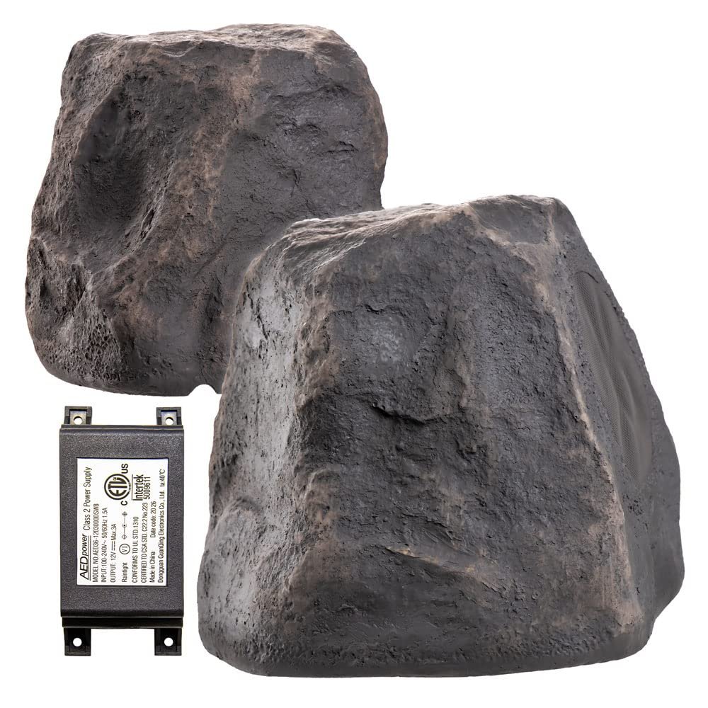 OSD Audio 5.25" 120W Wireless Bluetooth Outdoor Rock Speaker  Weather Resistant, Slate Dark Grey - BTR-150