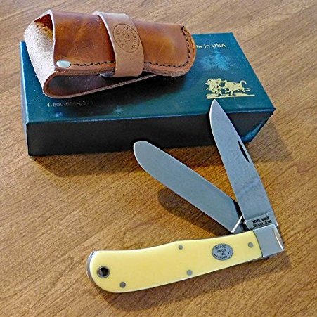 Moore Maker #3206 Yellow Delrin Jumbo Trapper with Leather Sheath