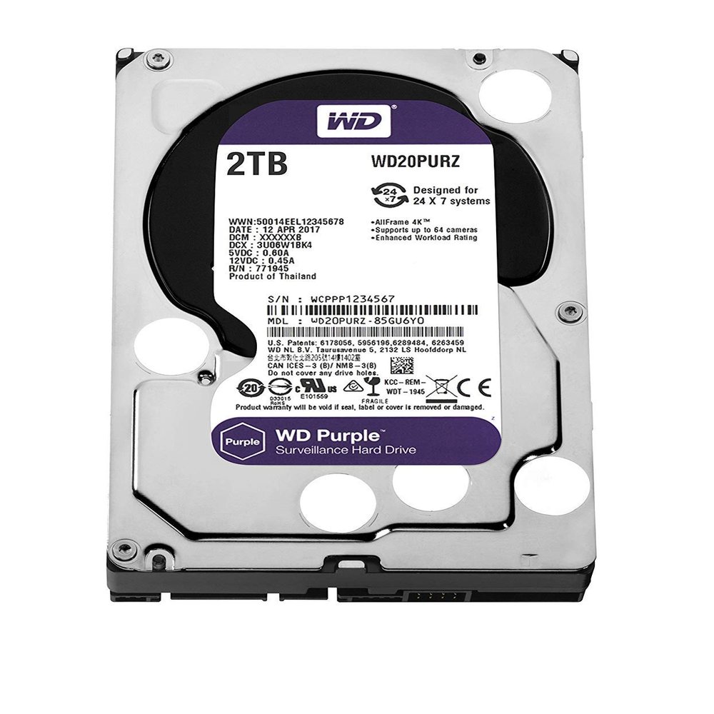 WD Purple 2TB Surveillance Hard Disk Drive - 5400 RPM Class SATA 6 Gb/s 64MB Cache 3.5 Inch - WD20PURX [Old Version]