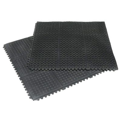 Rubber-Cal Revolution Diamond-Plate Interlocking Rubber Floor - 12mm x 36 in x 36 in Rubber Tiles - Black - 2 Pack