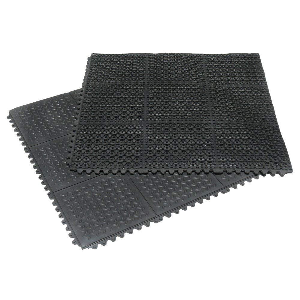 Rubber-Cal Revolution Diamond-Plate Interlocking Rubber Floor - 12mm x 36 in x 36 in Rubber Tiles - Black - 2 Pack