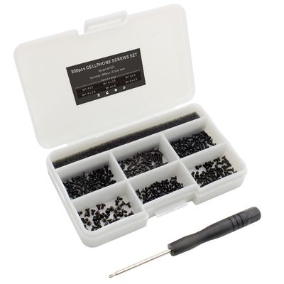 Mcsher 300pcs M1.4 Series Screws Set for Android Smartphone, Watches, GlassesSmall Electronic Products Phillips Wafer Head, Black Zinc, 6 Size, with Screw Driver
