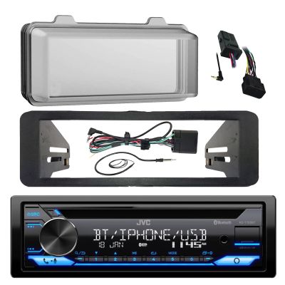 JVC Stereo CD Receiver Marine Radio Bundle, 1998 2013 Harley Davidson Touring Flht Flhx Flhtc, Adapter Dash Kit, Handle Bar Control Module, Weathershield Cover, Enrock Wire Antenna