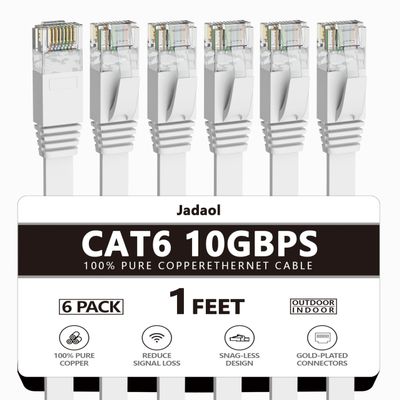 Jadaol Cat 6 Ethernet Cable 1 ft 6-Pack, 10Gbps Support Cat8 Cat7 Network, Flat High Speed LAN Internet Patch Cables, Short Ethernet Cables for Router, Modem, Switch, PC, Laptop, Gaming Console, White